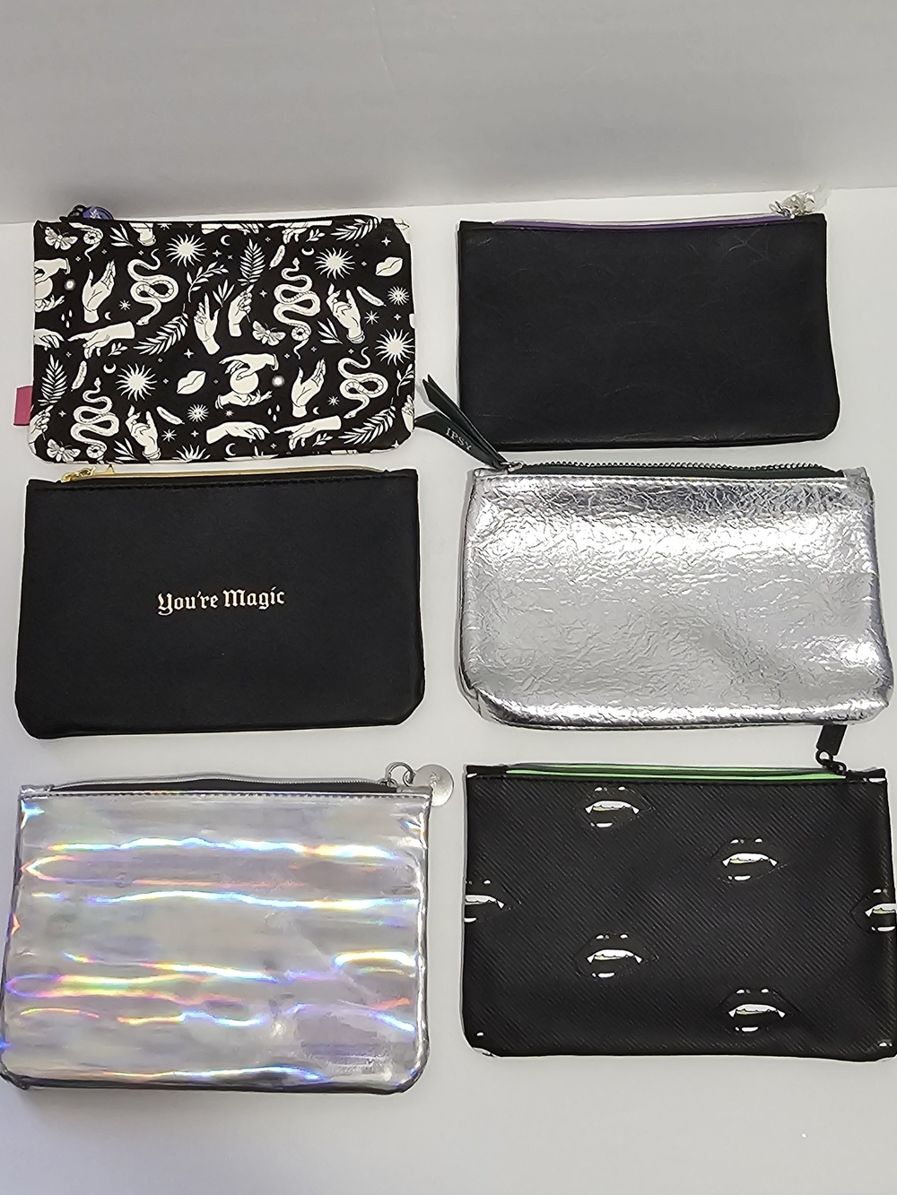 Ipsy Lot of 6 Multicolor Zipper Makeup Bags Cosmetic Pouches Assorted
